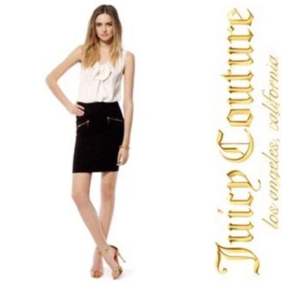 Juicy Couture Black Label Harper Ponte Slant Gold Zippers Bodycon Pencil Skirt 8 - Picture 1 of 7